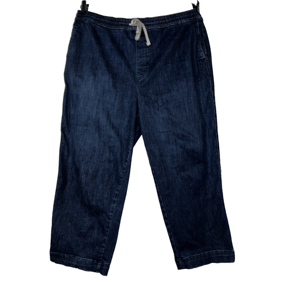 FREE ASSEMBLY Jeans Women's Sz XL Blue Denim Pull On Drawstring Waist Crop Jean - Picture 1 of 7